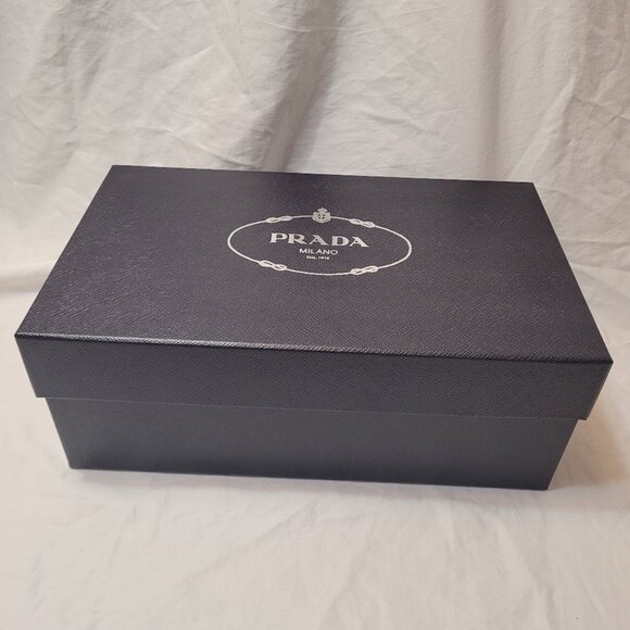 Prada Black Gift Box Textured Empty Silver Logo Storage Decorative Organizer - Picture 3 of 14